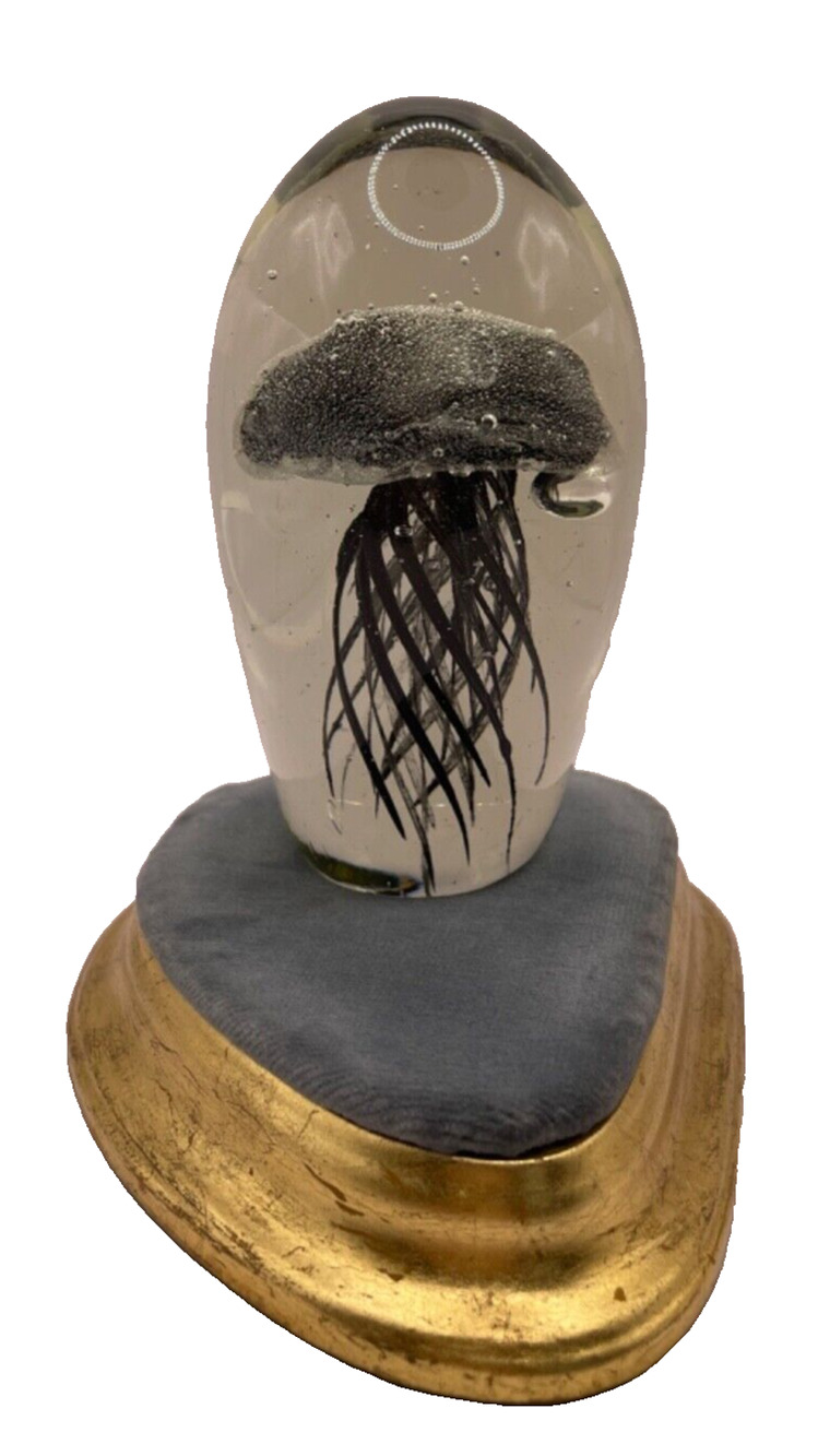 Handcrafted Murano Style Collectible Glass Detailed Jellyfish Paperweight Black